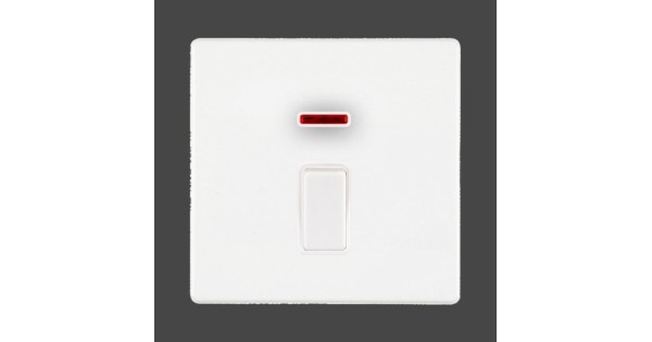 White Screwless 1 Gang 20AX Double Pole Rocker Switch with Neon
